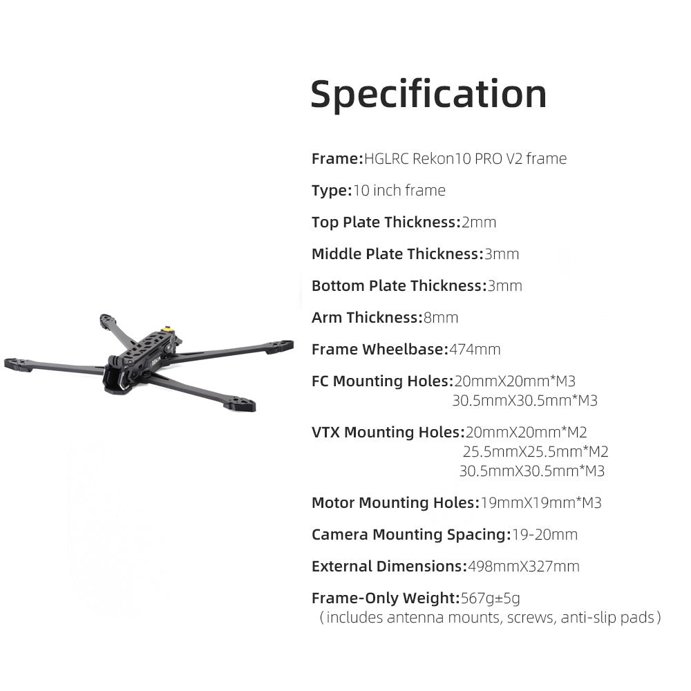 HGLRC Rekon10 PRO V2 10-inch long-range Frame Compatible With O4 ...